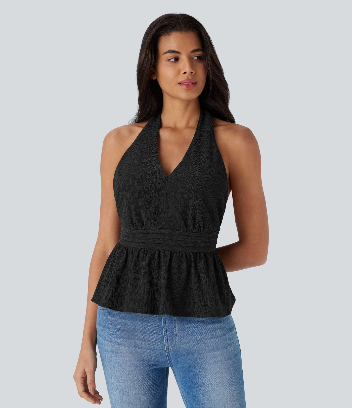 Halter Tie Back Ruffle Hem Casual Top