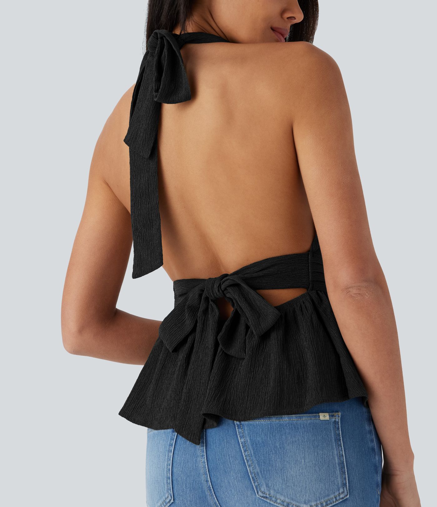 Halter Tie Back Ruffle Hem Casual Top