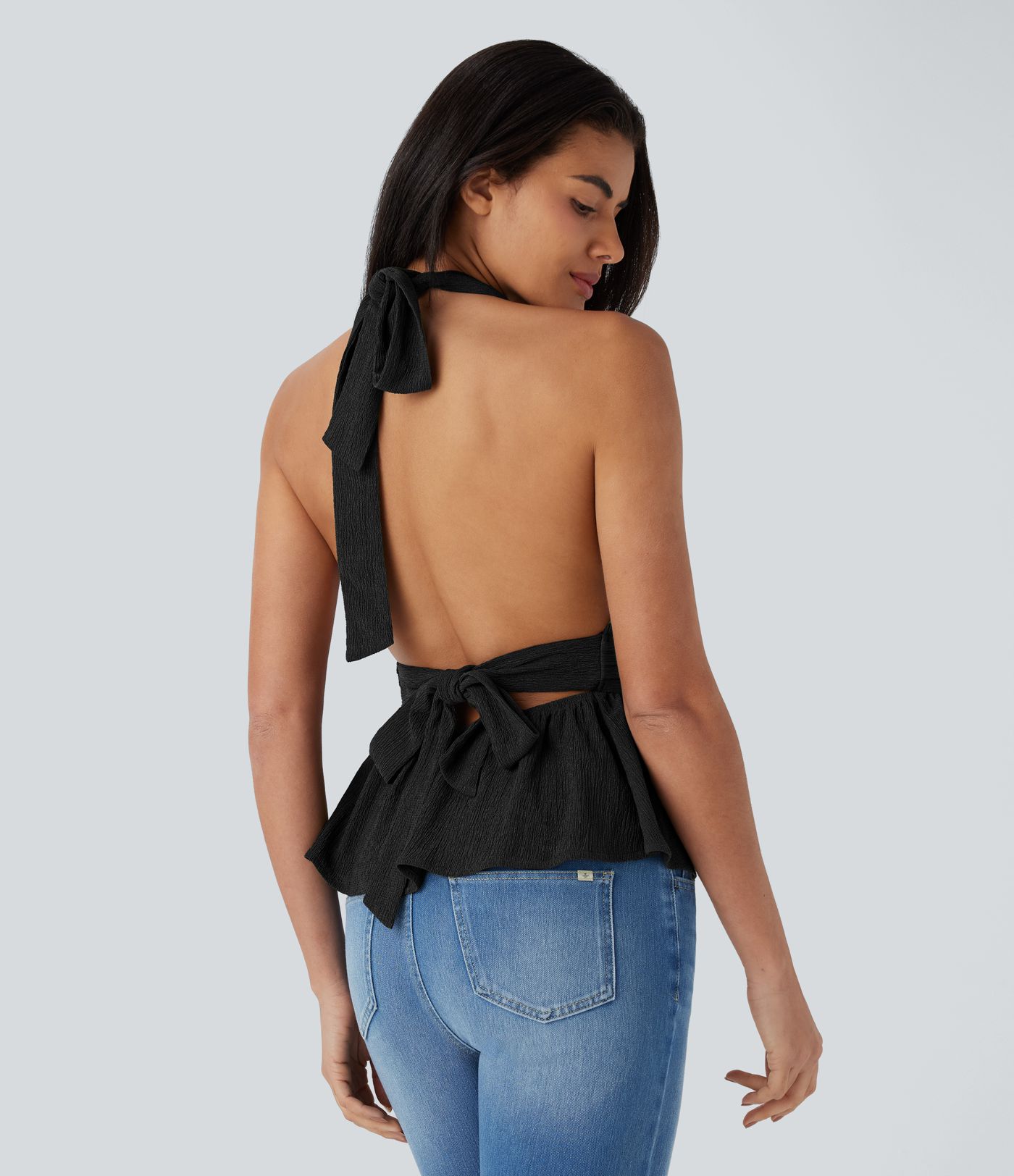 Halter Tie Back Ruffle Hem Casual Top
