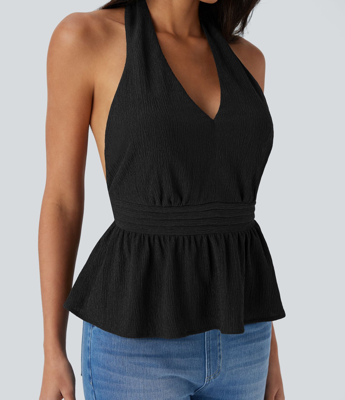 Halter Tie Back Ruffle Hem Casual Top