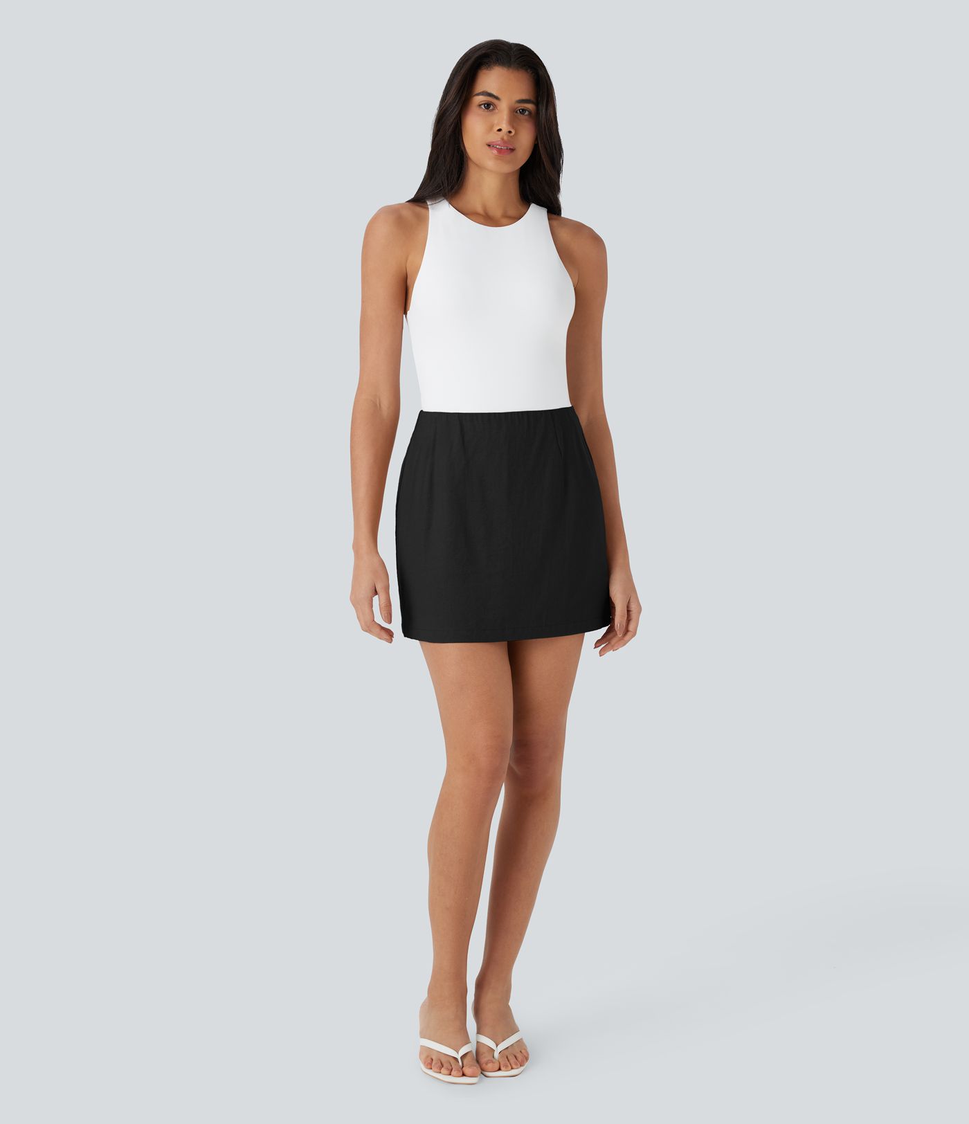 High Waisted 2-in-1 A Line Mini Casual Linen-Feel Skirt