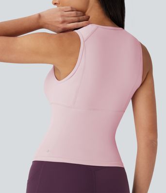 Camiseta yoga sin mangas cuello redondo color liso