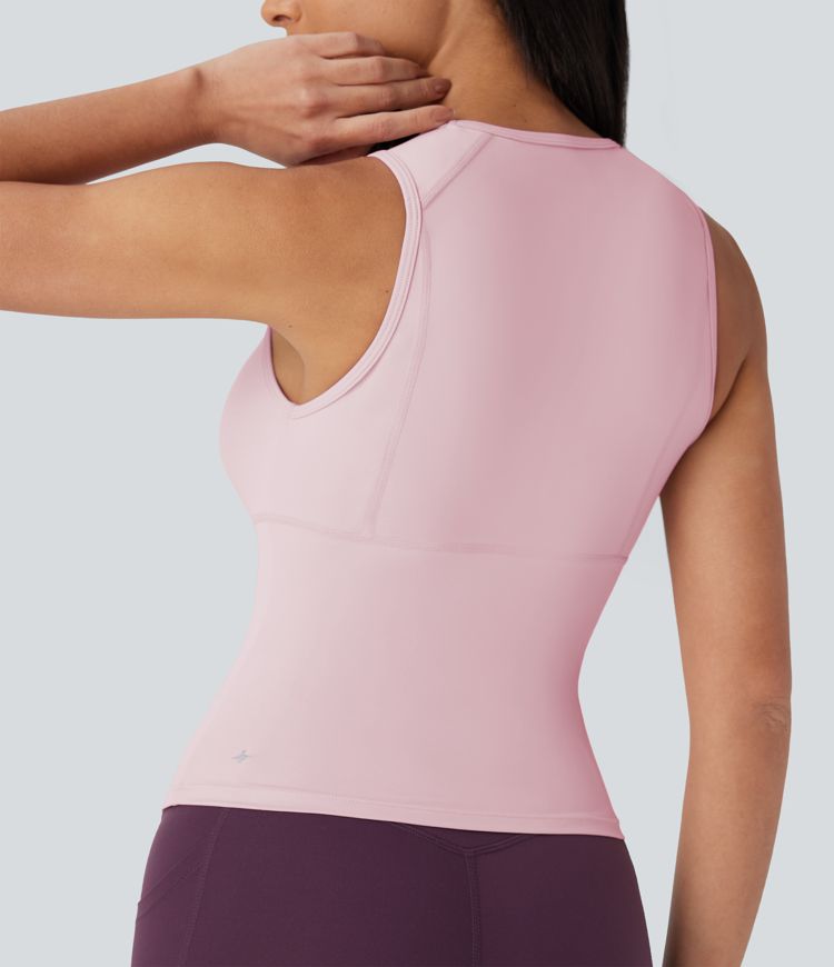 Top de yoga de cuello redondo, liso