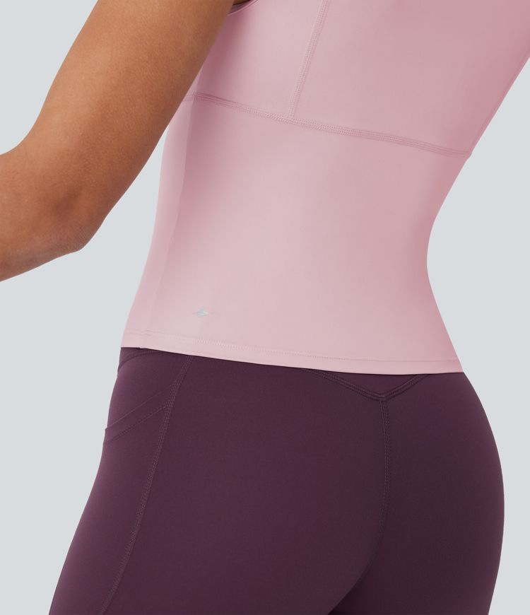 Top de yoga de cuello redondo, liso