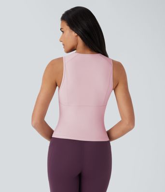 Camiseta yoga sin mangas cuello redondo color liso