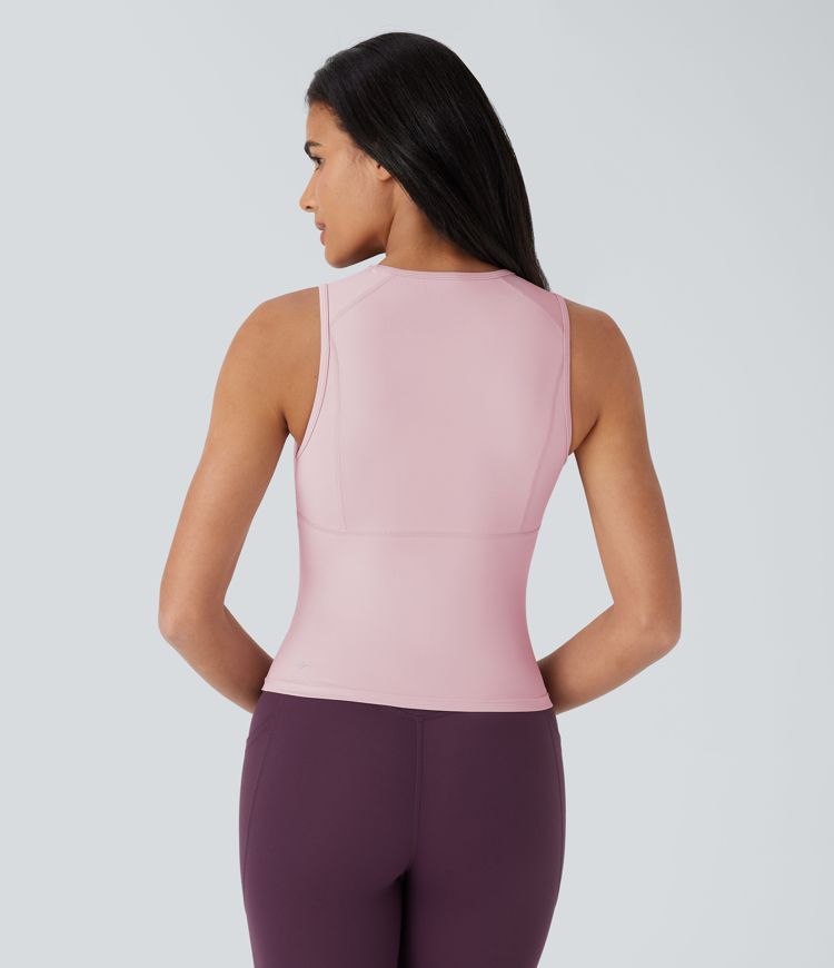 Top de yoga de cuello redondo, liso