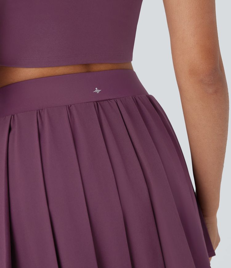 Breezeful™ High Waisted Pleated 2-in-1 Pocket Color Block Quick Dry Micro Mini Yoga Skirt