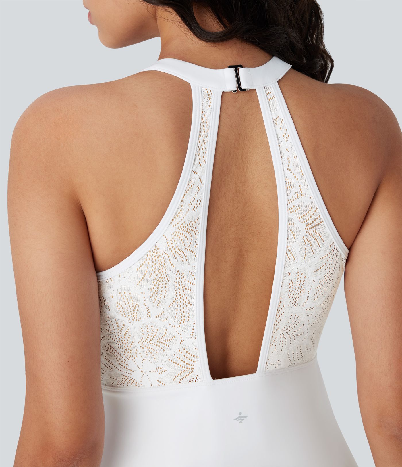 Vestido mini de yoga Softlyzero™ Airy Halter espalda descubierta encaje contrastante 2 en 1 y tacto fresco UPF 50+