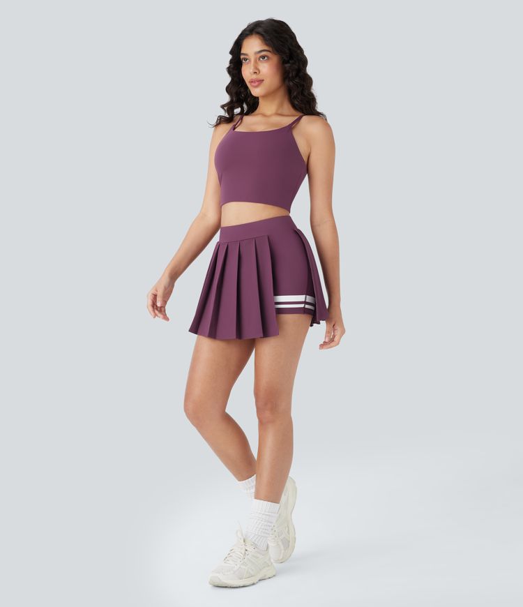 Breezeful™ High Waisted Pleated 2-in-1 Pocket Color Block Quick Dry Micro Mini Yoga Skirt