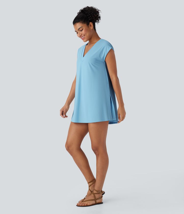 V Neck Split  Casual Cover Up-UPF50+