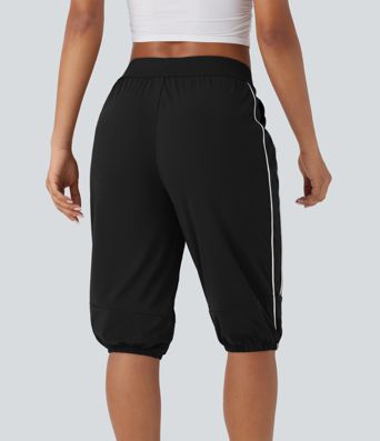 SoftlyZero™ Airy Mid Rise Drawstring Pocket Color Block Contrast Binding Cool Touch Dance Pedal Pusher Joggers -UPF50+
