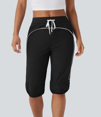 SoftlyZero™ Airy Mid Rise Drawstring Pocket Color Block Contrast Binding Cool Touch Dance Pedal Pusher Joggers -UPF50+