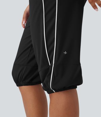 SoftlyZero™ Airy Mid Rise Drawstring Pocket Color Block Contrast Binding Cool Touch Dance Pedal Pusher Joggers -UPF50+