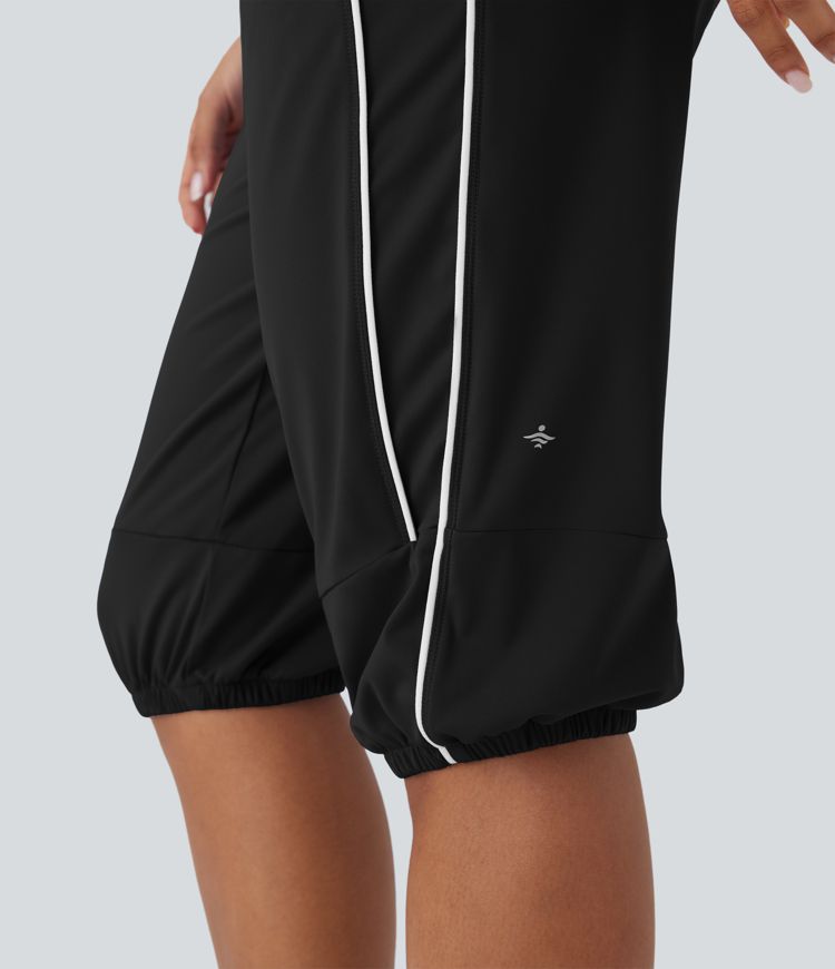 SoftlyZero™ Airy Mid Rise Drawstring Pocket Color Block Contrast Binding Cool Touch Dance Pedal Pusher Joggers -UPF50+