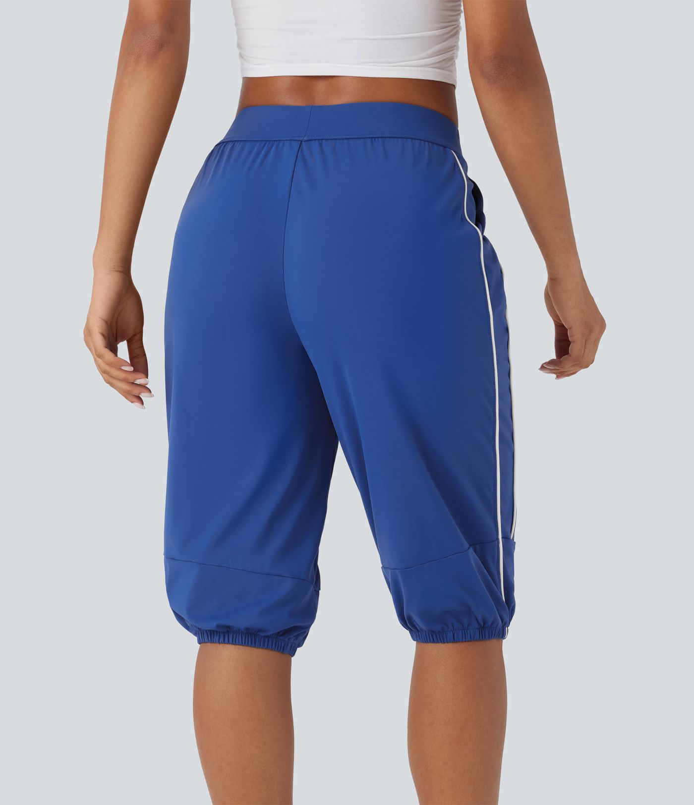 SoftlyZero™ Airy Mid Rise Drawstring Pocket Color Block Contrast Binding  Dance Cropped Capri Joggers -UPF50+