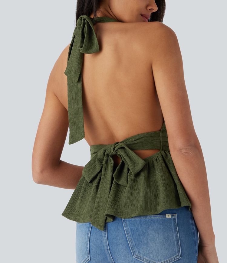 Top mit Neckholder, Rüschensaum und Bindeband hinten