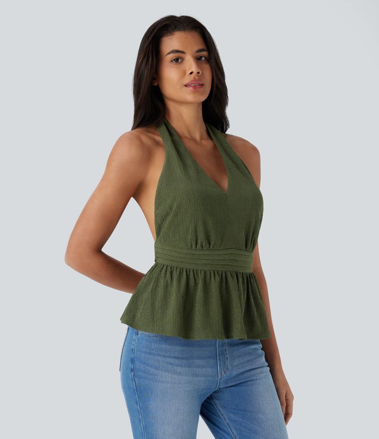 Top mit Neckholder, Rüschensaum und Bindeband hinten