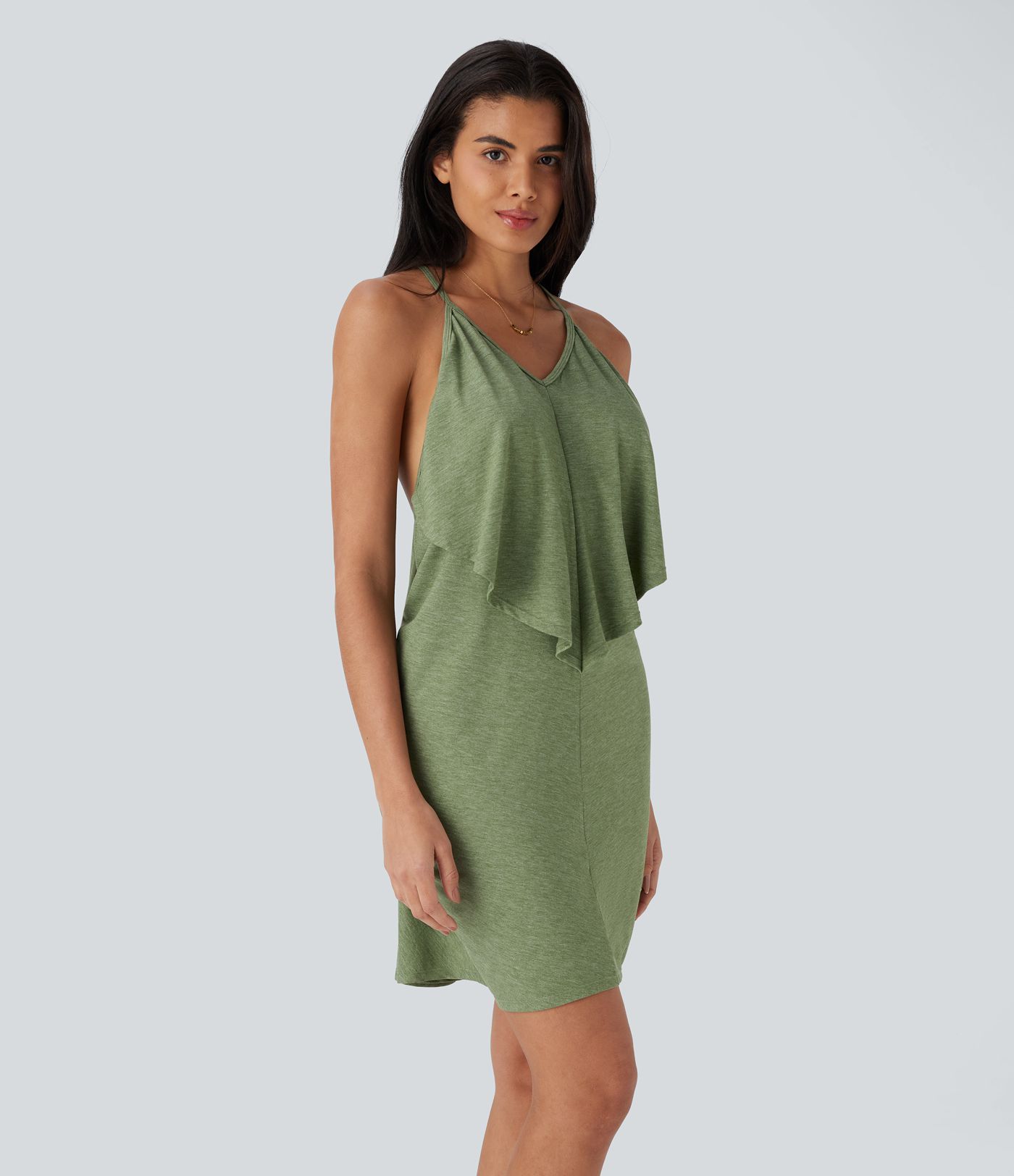 Rückenfreies Urlaubs-Minikleid mit V-Ausschnitt und Bindeband hinten