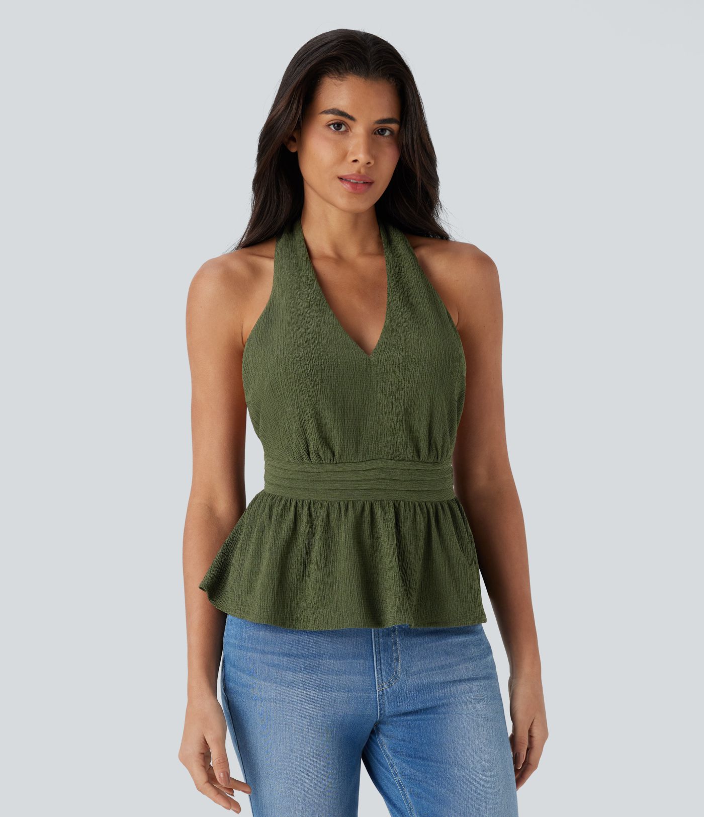 Top mit Neckholder, Rüschensaum und Bindeband hinten