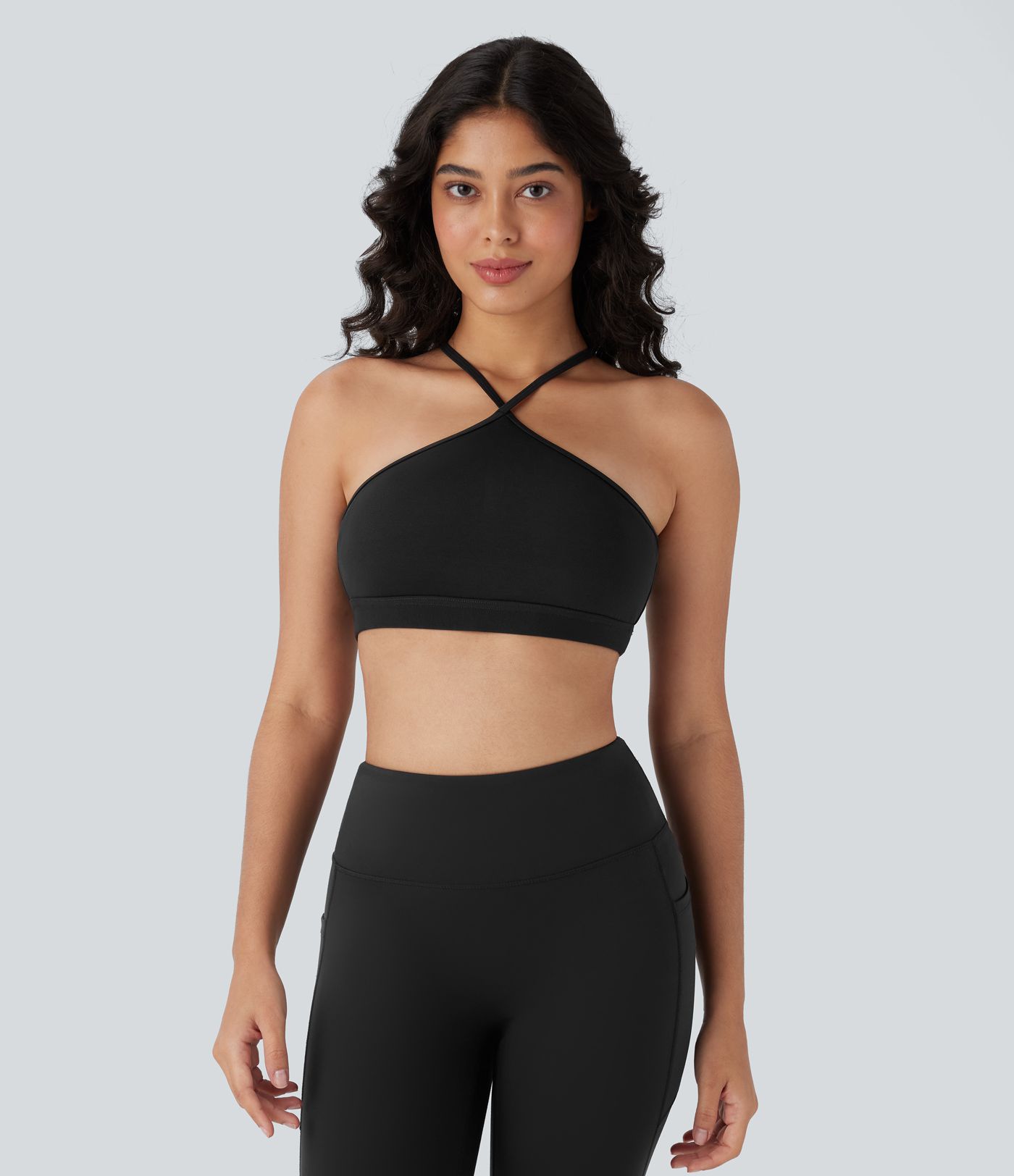 SoftlyZero™ Airy Low Support Halter Cut Out Contrast Mesh Cool Touch Yoga Sports Bra-UPF50+