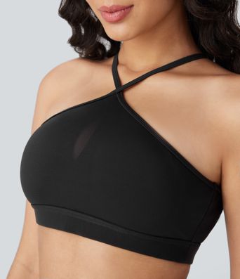 SoftlyZero™ Airy Low Support Halter Cut Out Contrast Mesh Cool Touch Yoga Sports Bra-UPF50+