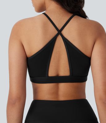 SoftlyZero™ Airy Low Support Halter Cut Out Contrast Mesh Cool Touch Yoga Sports Bra-UPF50+