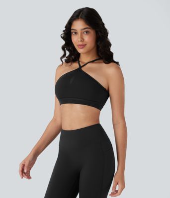 SoftlyZero™ Airy Low Support Halter Cut Out Contrast Mesh Cool Touch Yoga Sports Bra-UPF50+