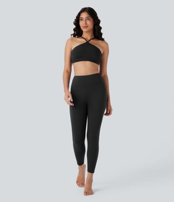 SoftlyZero™ Airy Low Support Halter Cut Out Contrast Mesh Cool Touch Yoga Sports Bra-UPF50+