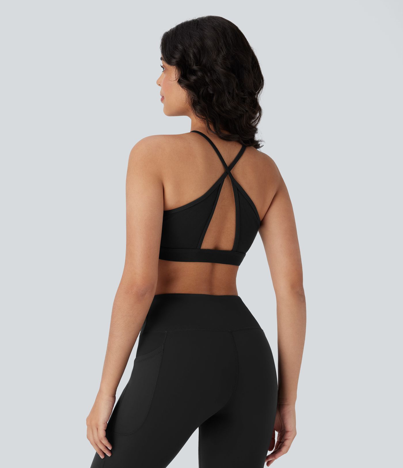 SoftlyZero™ Airy Low Support Halter Cut Out Contrast Mesh Cool Touch Yoga Sports Bra-UPF50+