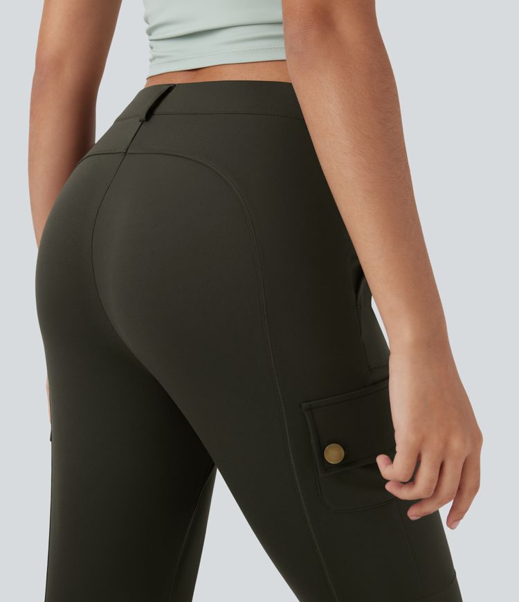 Pantalon cargo pedal pusher ajusté uni taille haute DayStretch avec poches zippées