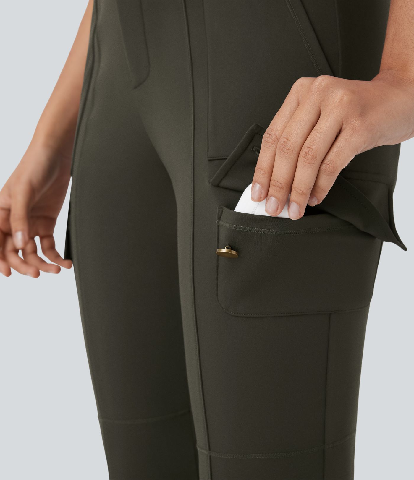 Pantalon cargo pedal pusher ajusté uni taille haute DayStretch avec poches zippées
