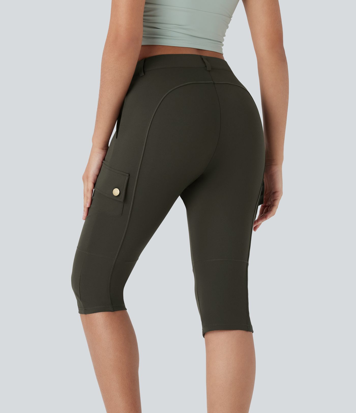 Pantalon cargo pedal pusher ajusté uni taille haute DayStretch avec poches zippées