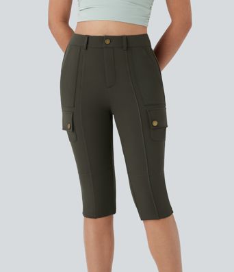 Pantalon cargo pedal pusher ajusté uni taille haute DayStretch avec poches zippées