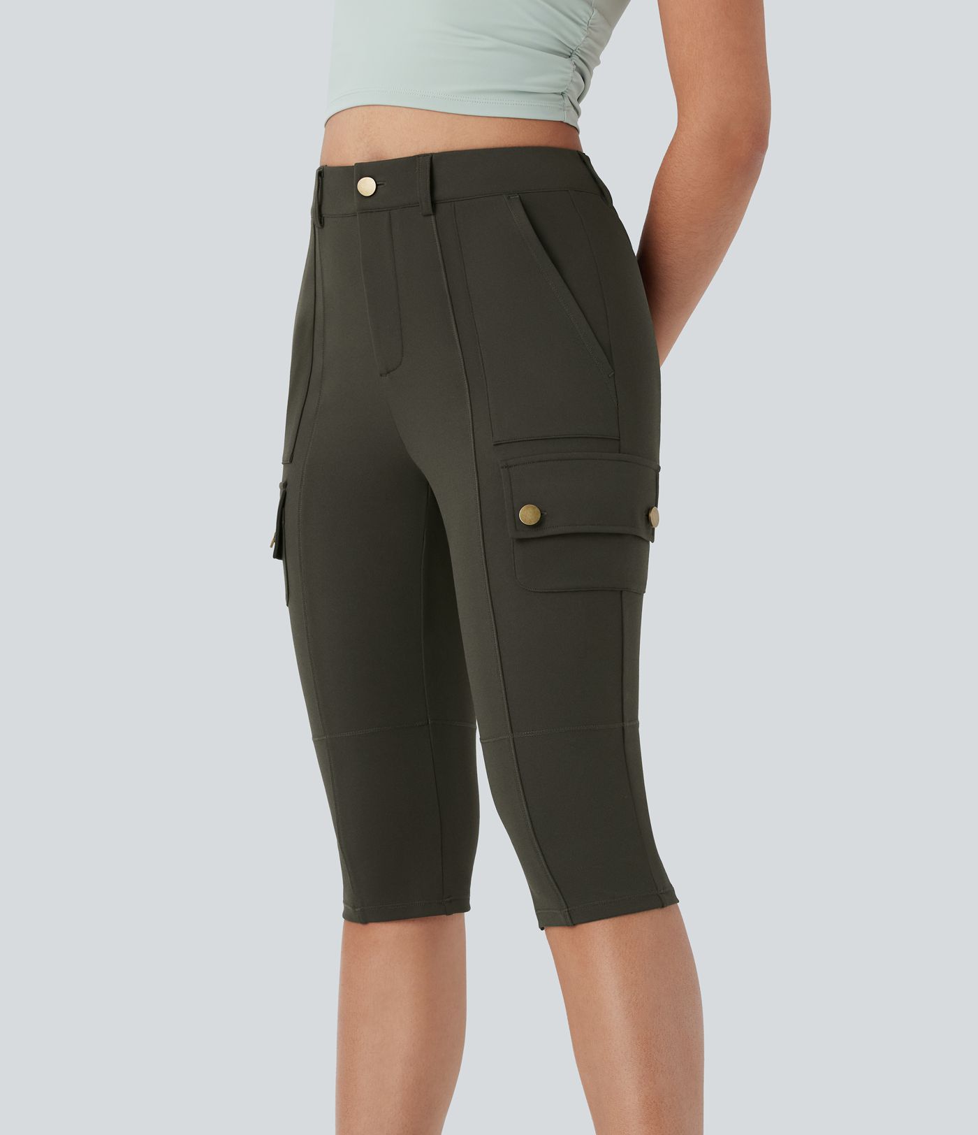 Pantalon cargo pedal pusher ajusté uni taille haute DayStretch avec poches zippées
