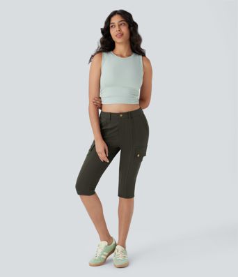 Pantalon cargo pedal pusher ajusté uni taille haute DayStretch avec poches zippées