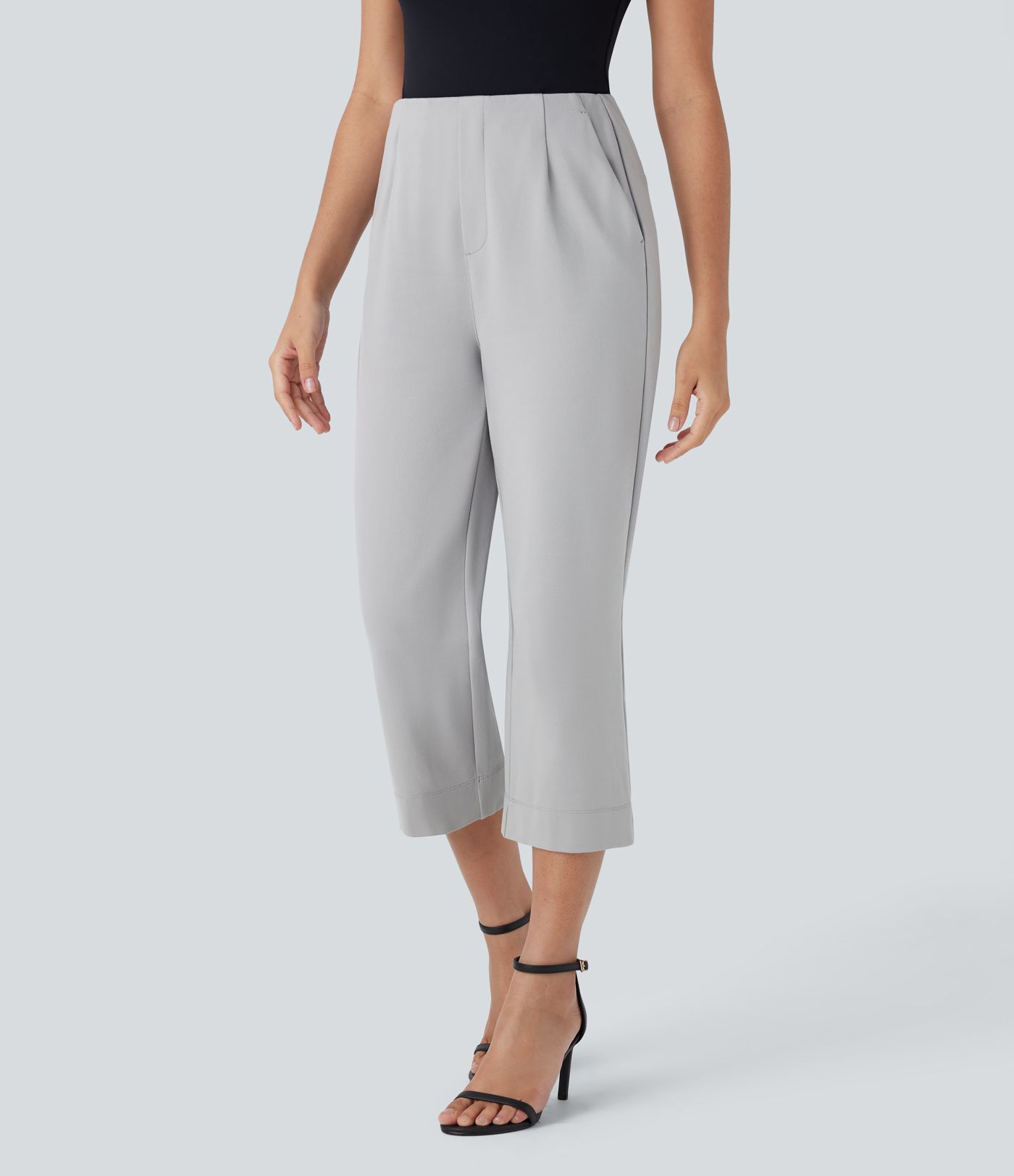 High Waisted Pocket Straight Leg Work Capri Pants
