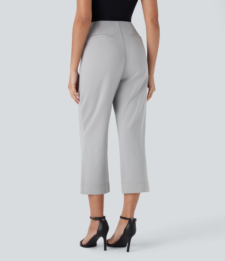 High Waisted Pocket Straight Leg Work Capri Pants