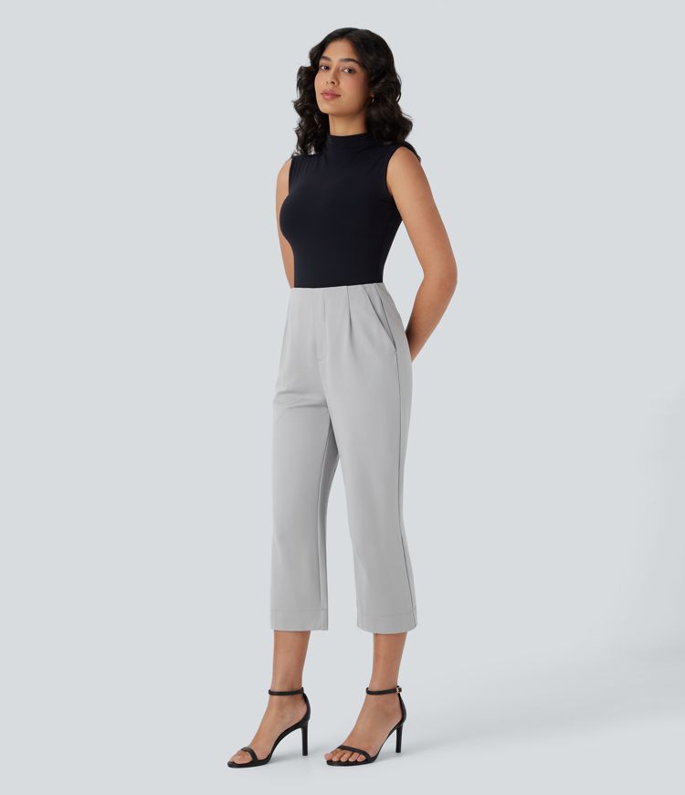 High Waisted Pocket Straight Leg Work Capri Pants