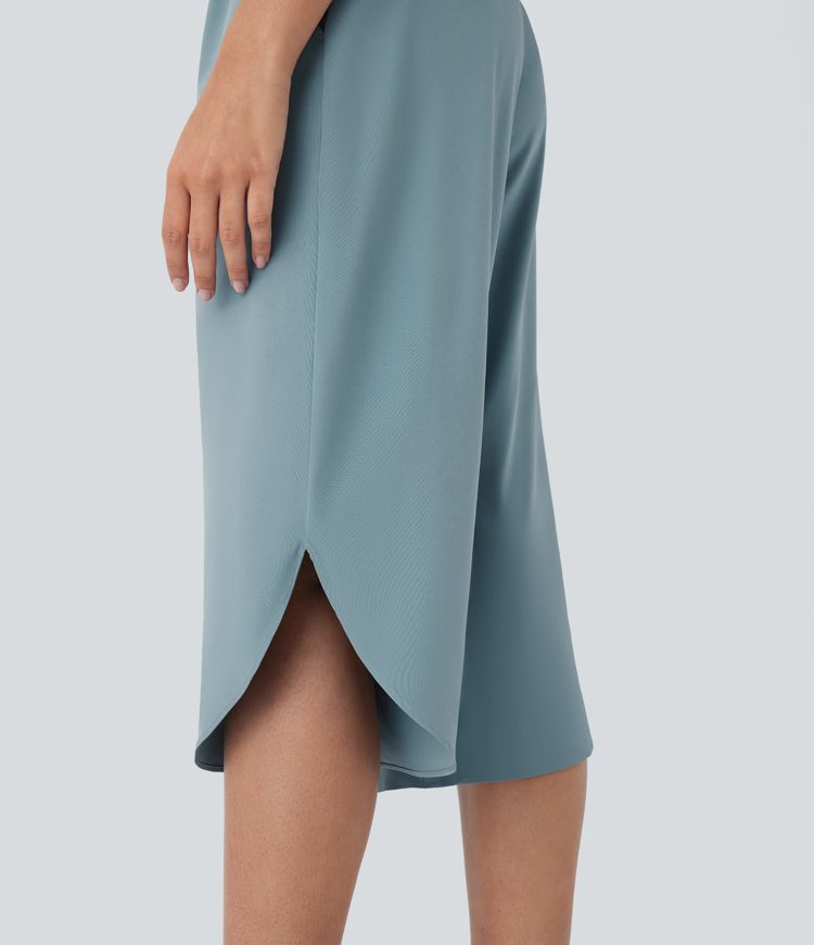 Pantalon capri de vacances Breezeful™ taille haute croisée avec poches latérales, fente et séchage rapide