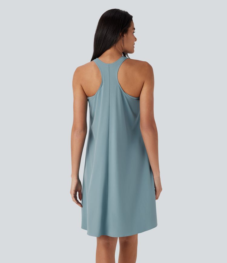 Breezeful™ Backless Racerback Side Pocket High Low Flowy Mini Quick Dry Casual Dress