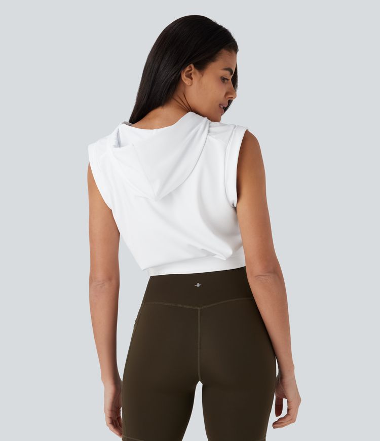 Kurzes Freizeittop mit Kapuze, Kordelzug und Flügelärmeln