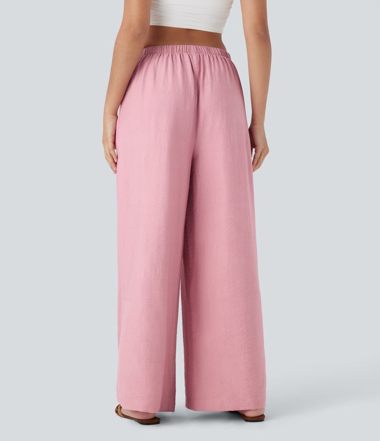 Mid Rise Pocket Wide Leg Casual Pants
