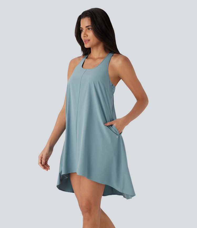 Mini Vestido Breezeful™ secado rápido holgado espalda nadadora bolsillo lateral corte asimétrico