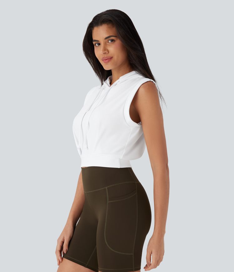 Kurzes Freizeittop mit Kapuze, Kordelzug und Flügelärmeln