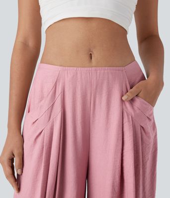 Mid Rise Pocket Wide Leg Casual Pants