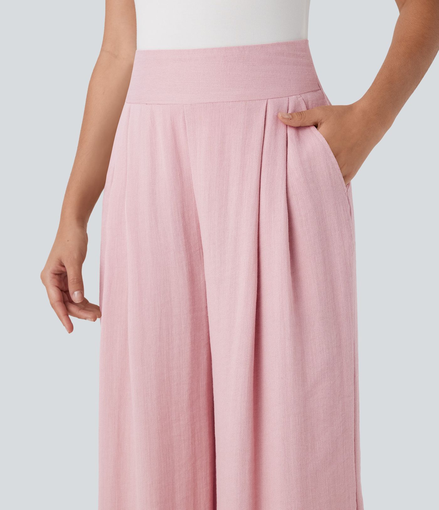 High Waisted Wide Leg Work Linen-Feel Pants with Side Pockets