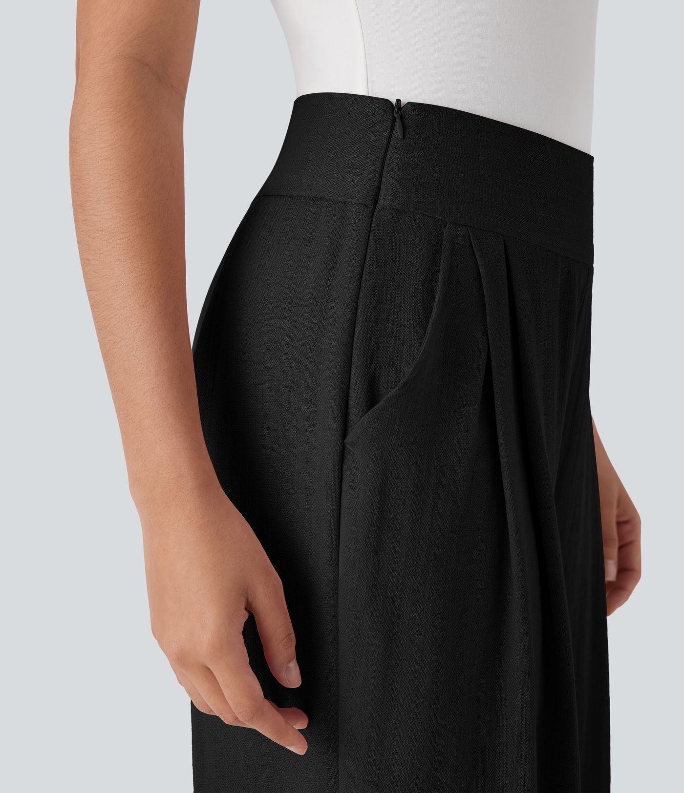 High Waisted Wide Leg Work Linen-Feel Pants with Pockets