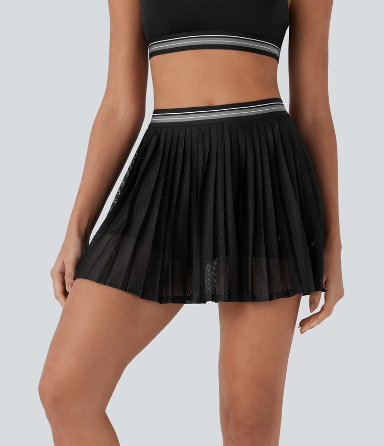 High Waisted Color Block 2-in-1 Pocket Cut Out Pleated InstantCool Quick Dry Mini Tennis Skirt