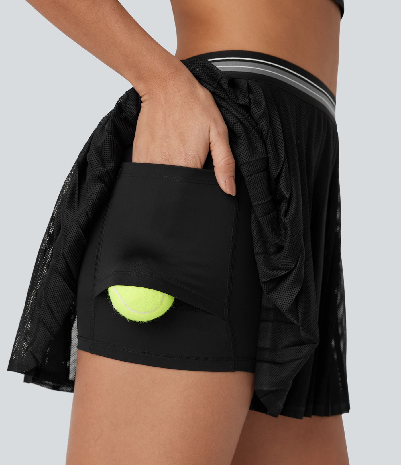 Falda Corta de Tenis de Cintura Alta con Bloque de Color 2 en 1, Bolsillo Recortado, Plisada, Tacto Fresco y Secado Rápido