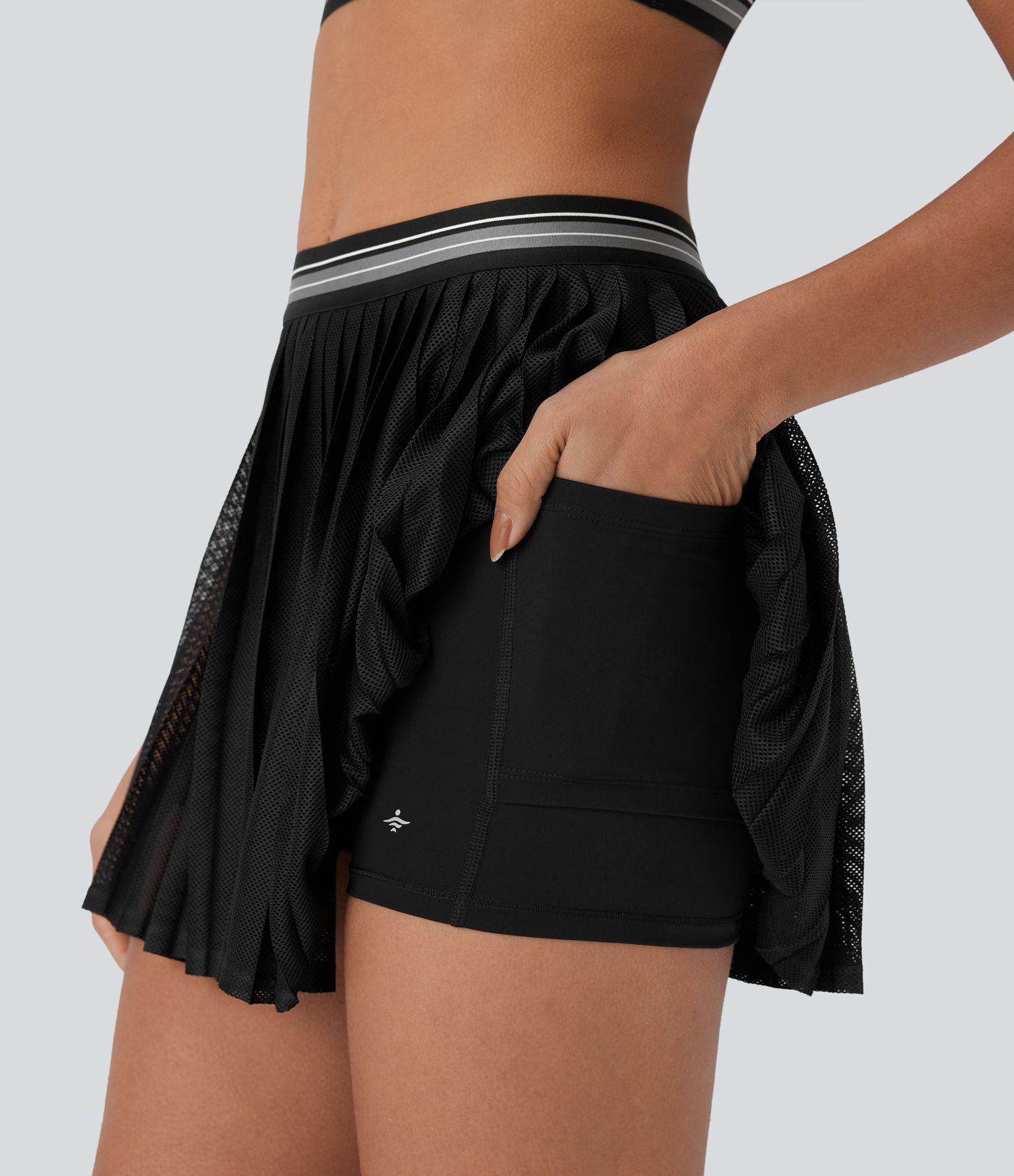 Falda Corta de Tenis de Cintura Alta con Bloque de Color 2 en 1, Bolsillo Recortado, Plisada, Tacto Fresco y Secado Rápido